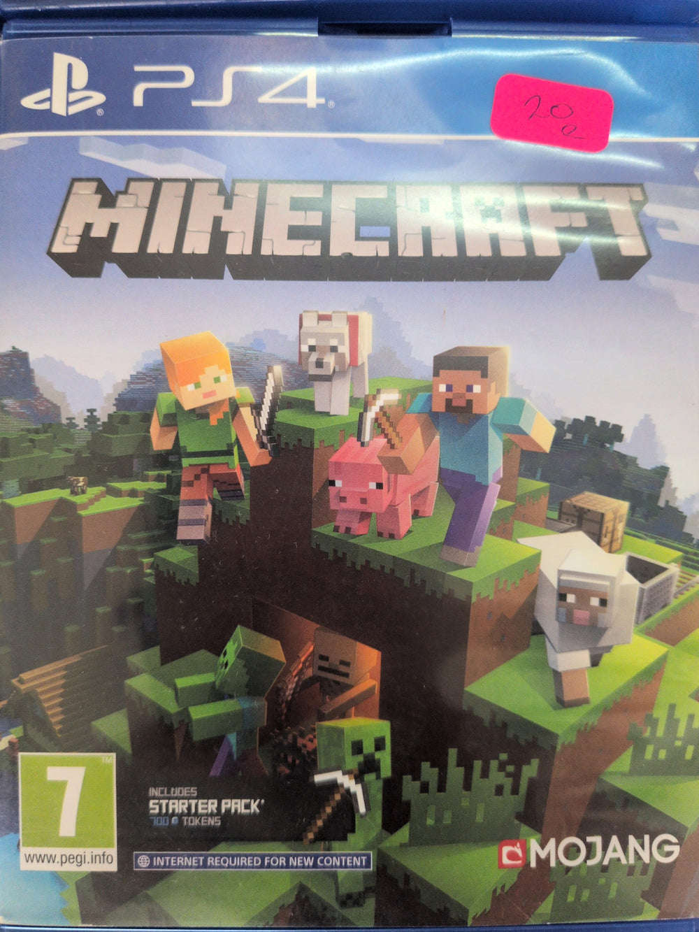 Photographed front cover and case of Minecraft for PS4