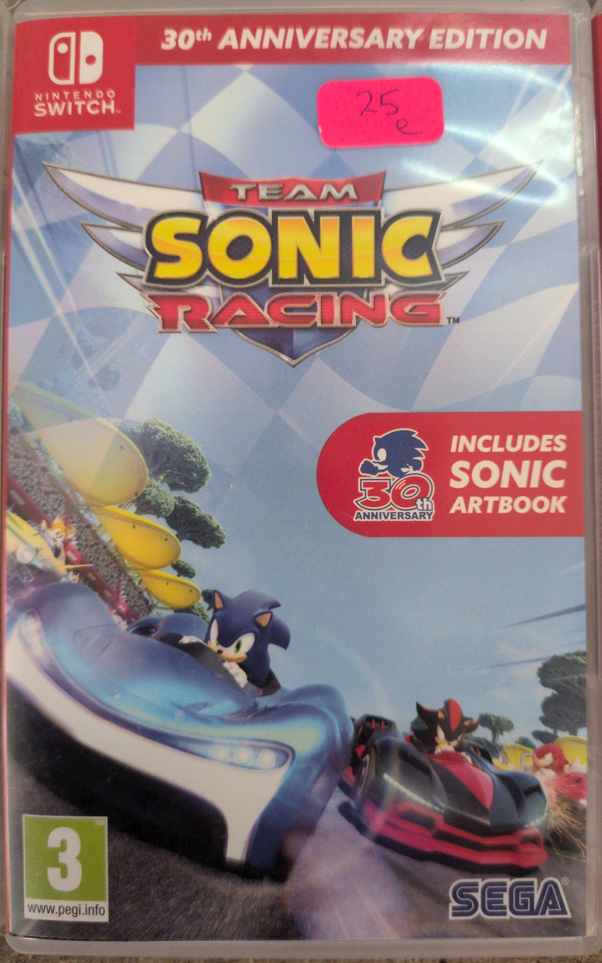 Photographed front cover and case of Team Sonic Racing: 30th Anniversary Edition for Nintendo Switch
