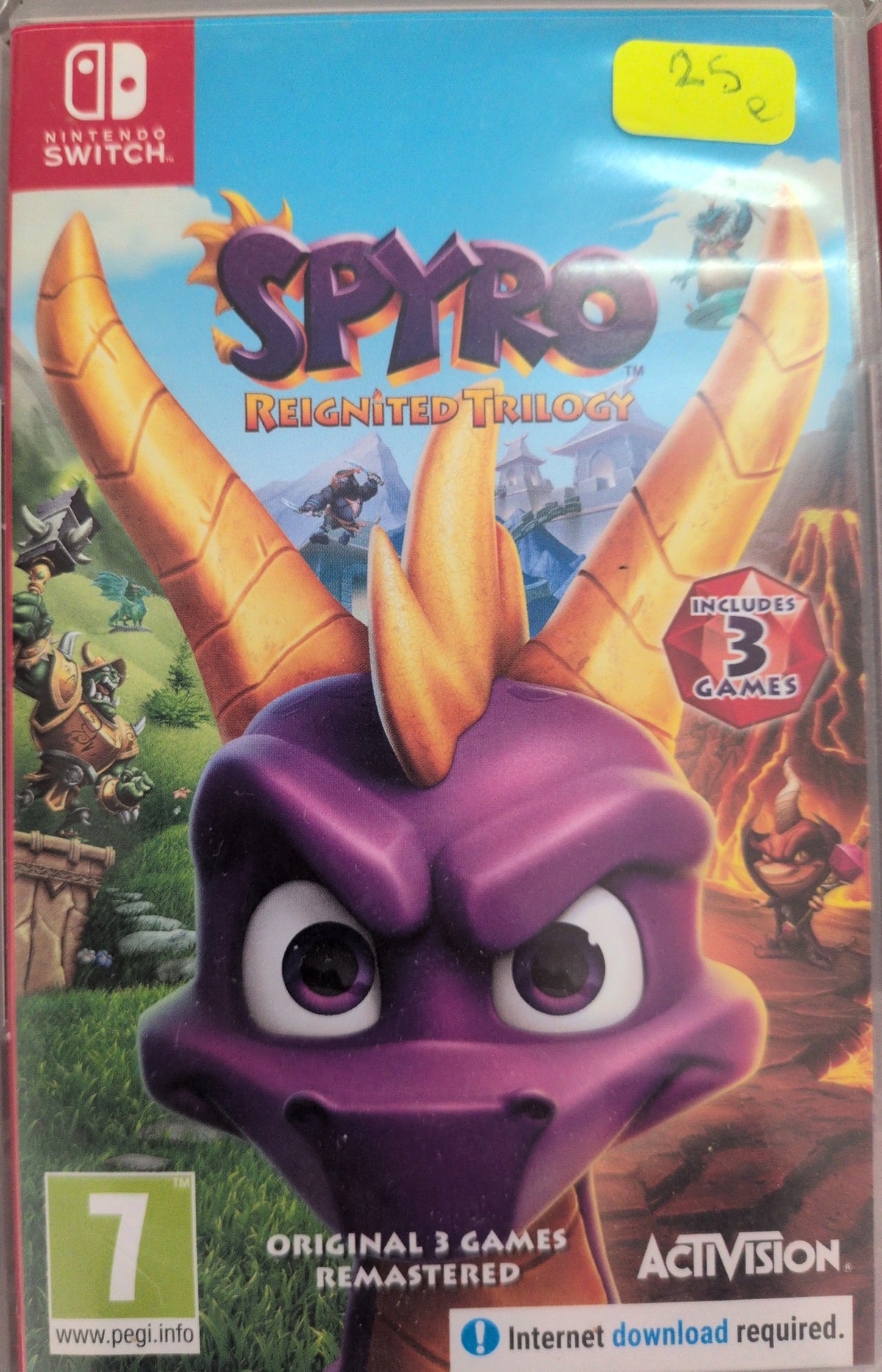Photographed front cover and case of Spyro Reignited Trilogy for Nintendo Switch