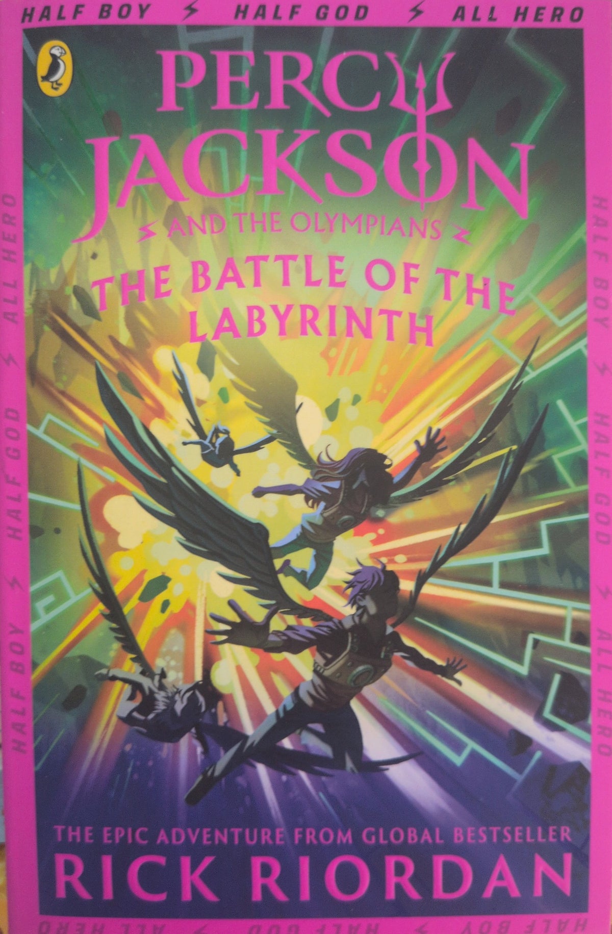 Actual photographed front cover of Percy Jackson and the Olympians: The Battle of the Labyrinth by Rick Riordan