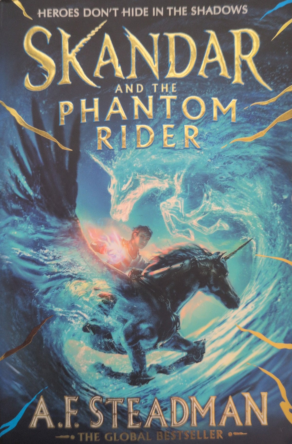 Actual photographed front cover of Skandar and the Phantom Rider by A.F. Steadman