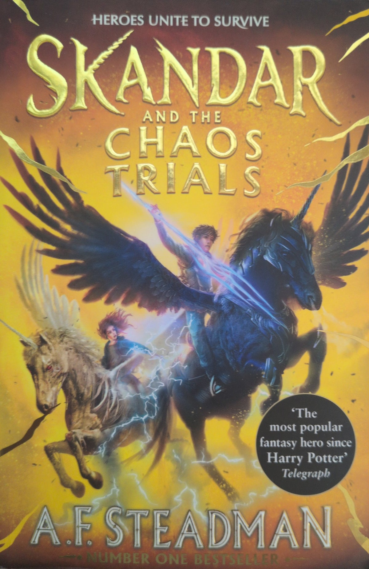 Actual photographed front cover of Skandar and the Chaos Trials by A.F. Steadman