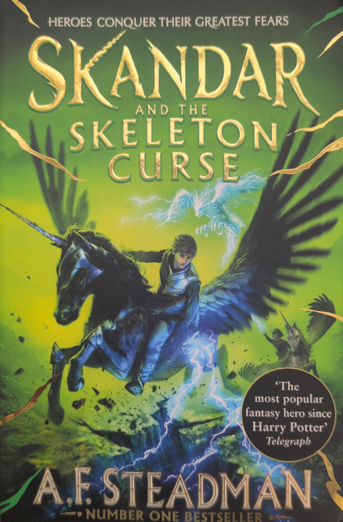 Actual photographed front cover of Skandar and the Skeleton Curse by A.F. Steadman
