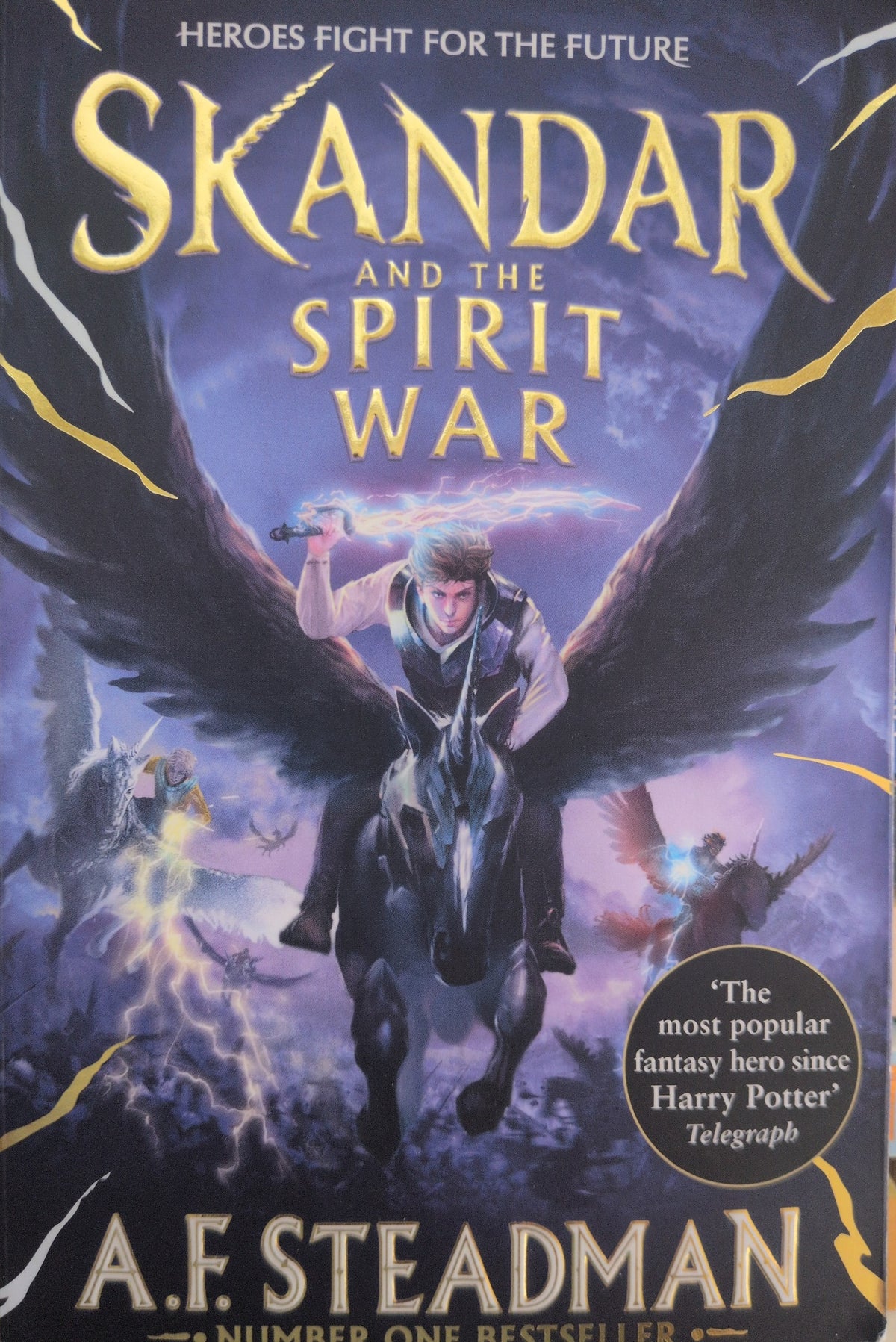 Actual photographed front cover of Skandar and the Spirit War by A.F. Steadman
