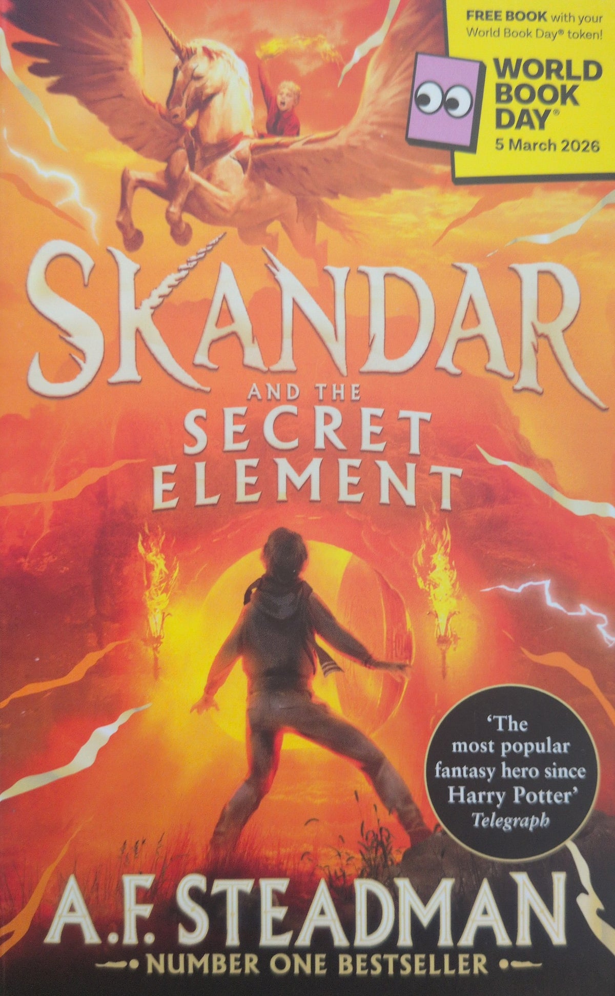 Actual photographed front cover of Skandar and the Secret Element by A.F. Steadman