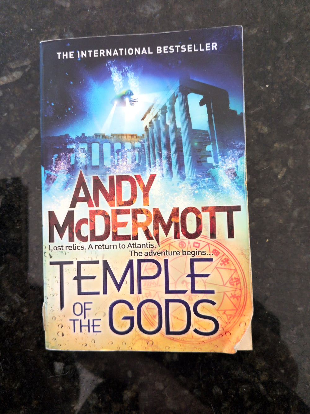 Actual photographed front cover of Temple of the Gods by Andy McDermott