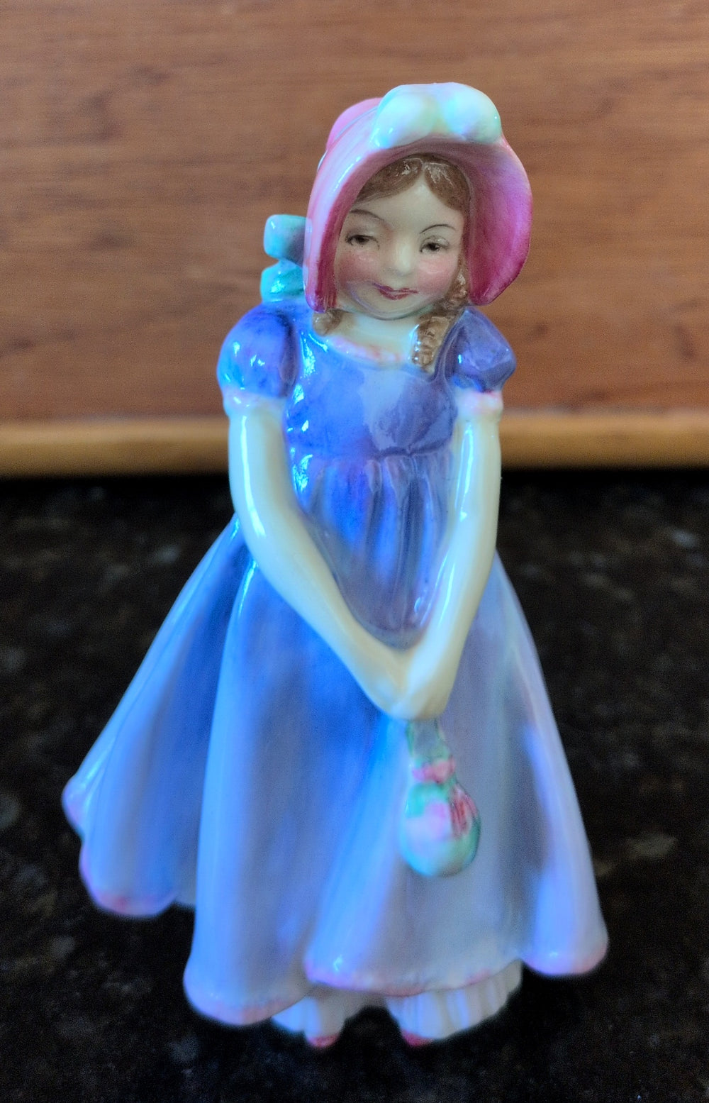 Actual photographed item: Girl in Purple Dress and Pink Bonnet Figurine