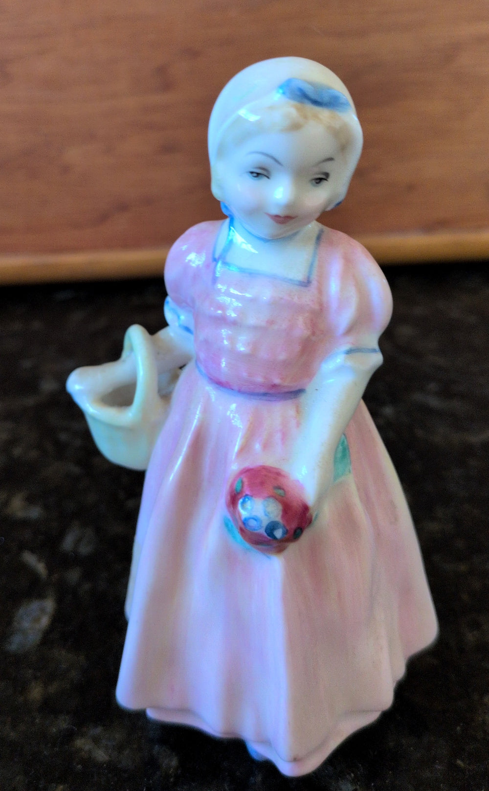 Actual photographed item: Royal Doulton Girl in Pink Dress with Basket Figurine