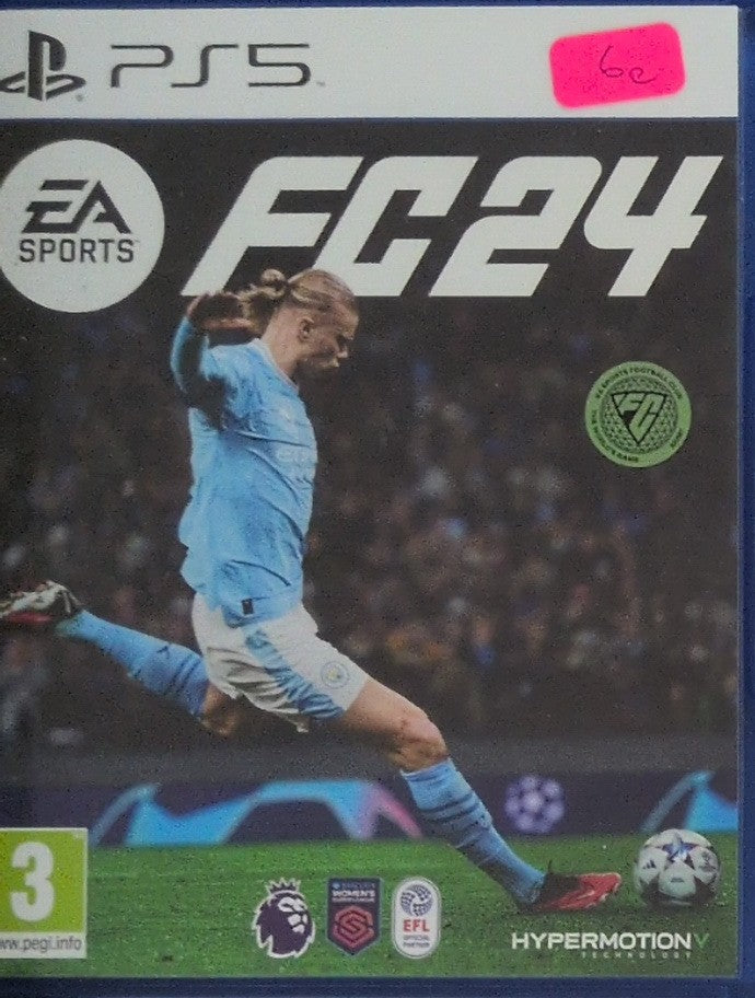 Photographed front cover and case of EA Sports FC 24 for PS5