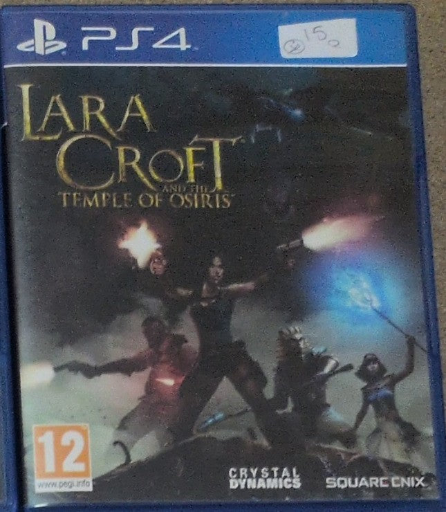 Photographed front cover and case of Lara Croft and the Temple of Osiris for PS4