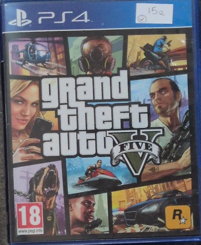 Photographed front cover and case of Grand Theft Auto V for PS4