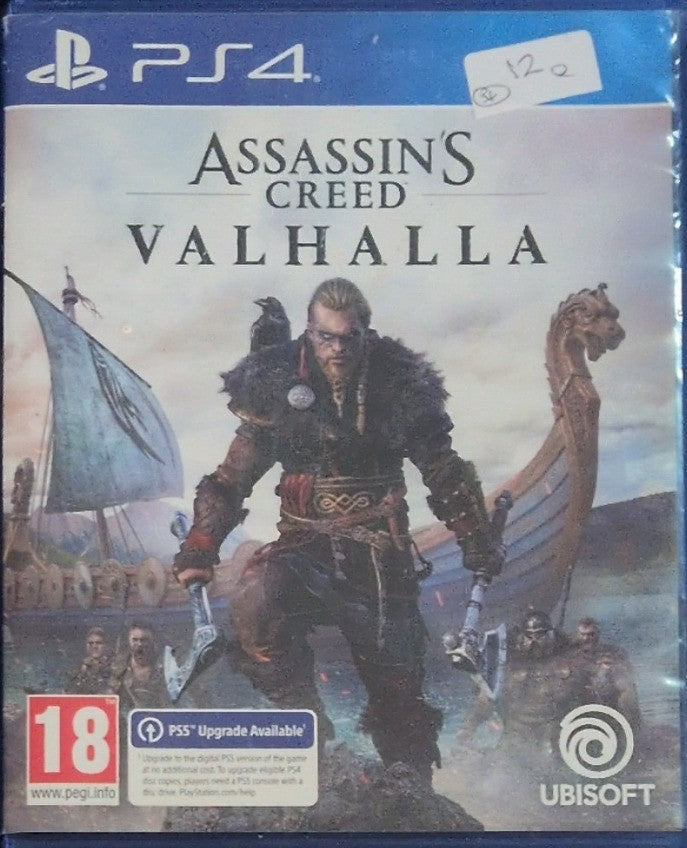Photographed front cover and case of Assassin’s Creed Valhalla for PS4