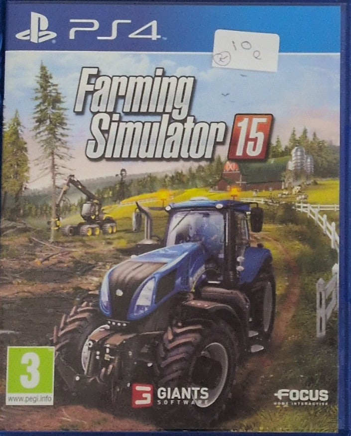 Photographed front cover and case of Farming Simulator 15 for PS4