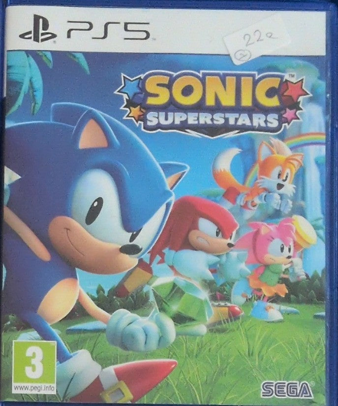 Photographed front cover and case of Sonic Superstars for PS5