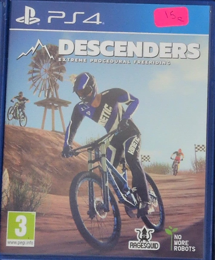 Photographed front cover and case of Descenders for PS4