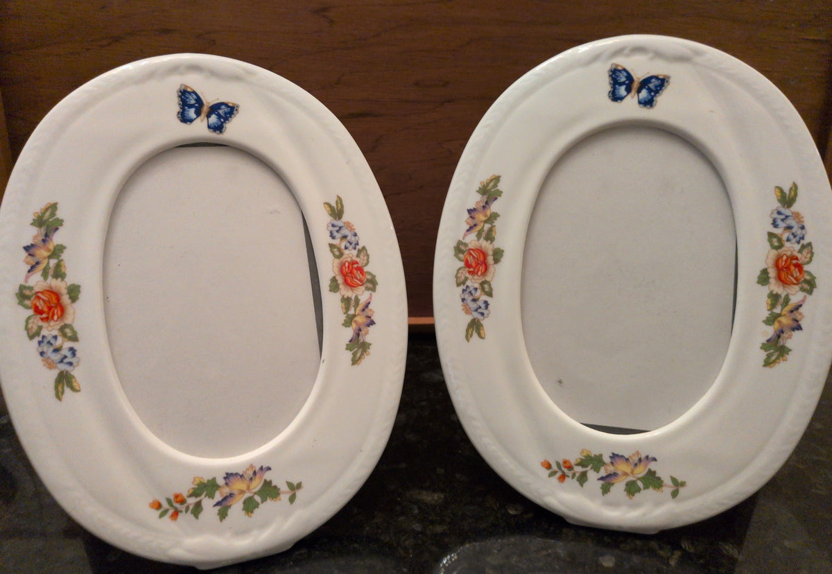 Actual photographed item: Aynsley Oval Photo Frame with Butterfly and Flowers