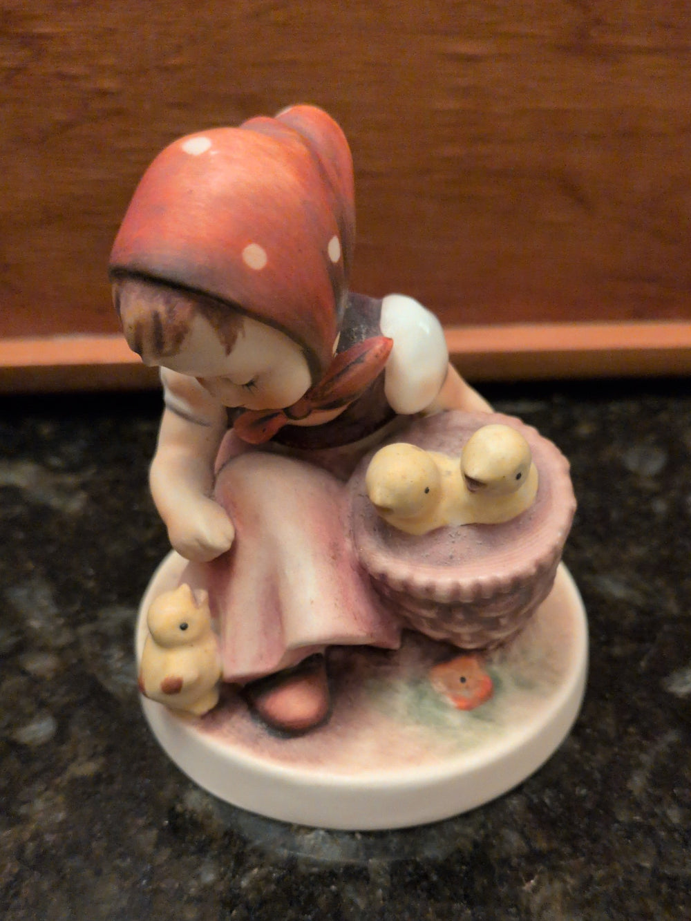 Actual photographed item: Goebel Girl with Chicks Figurine