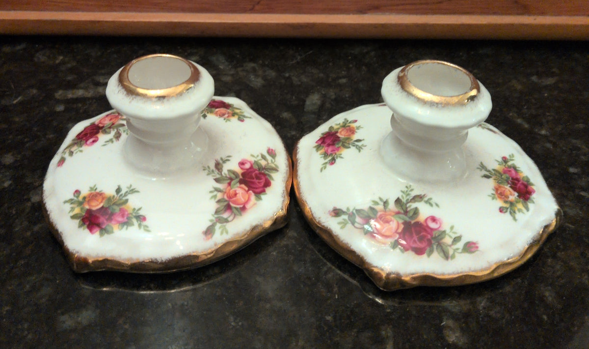 Actual photographed item: Royal Albert Old Country Roses Candlesticks (Pair)
