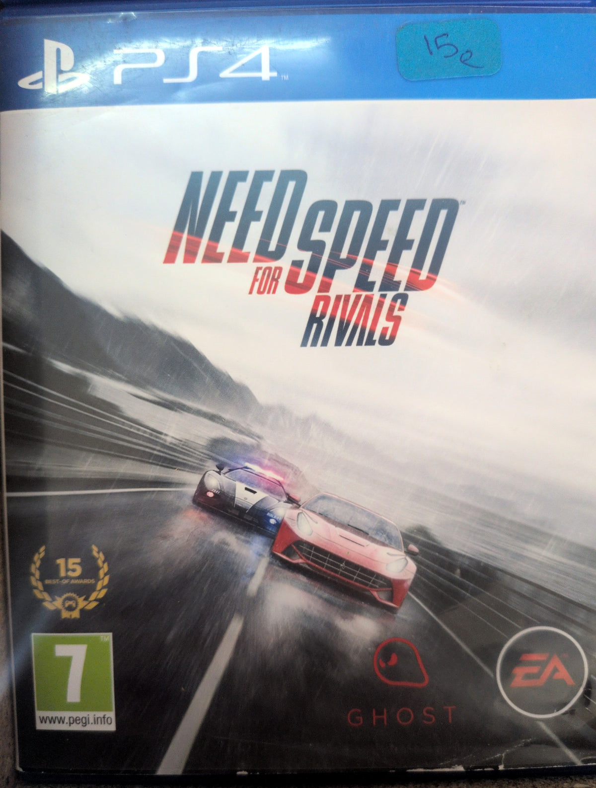 Photographed front cover and case of Need for Speed Rivals — PS4
