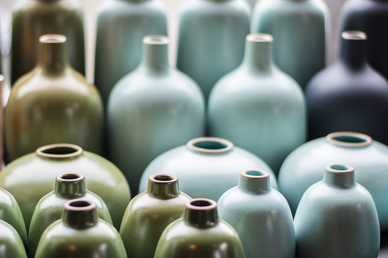 Ceramic bottles in soft natural light